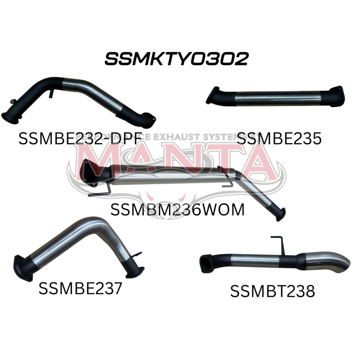 MANTA 4X4 TOYOTA LANDCRUISER 300 SERIES WAGON FJA300R 3.3L V6 TWIN TURBO DIESEL WAGON (WITH DPF) 3"/ 4" STAINLESS STEEL/BLACK TIPS EXHAUST