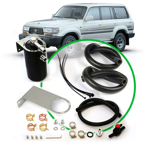 SAAS Oil Catch Tank Full Kit to suit Landcruiser 80 Series 1HD 90-98 Black Can