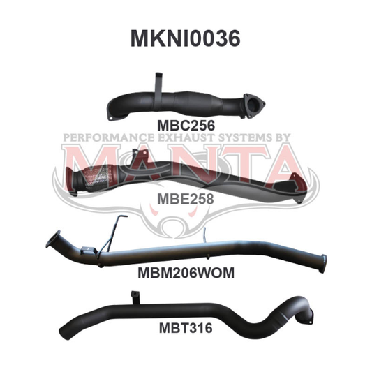 MANTA 4X4 NISSAN PATROL GU 3.0L TURBO DIESEL UTE, 2008 TO 2017 3" ALUMINISED/STAINLESS STEEL EXHAUST