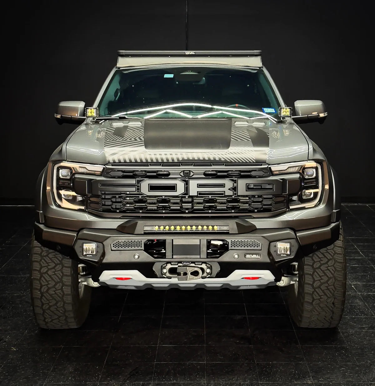 RIVAL 4X4 Aluminum Front Bar - Ford Ranger Raptor Next Gen 2022-On, includes RIVAL LED FOG lights (Set of 2) WITH FREE SKID PLATE