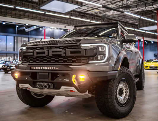 RIVAL 4X4 Aluminum Front Bar - Ford Ranger Raptor Next Gen 2022-On, includes RIVAL LED FOG lights (Set of 2) WITH FREE SKID PLATE
