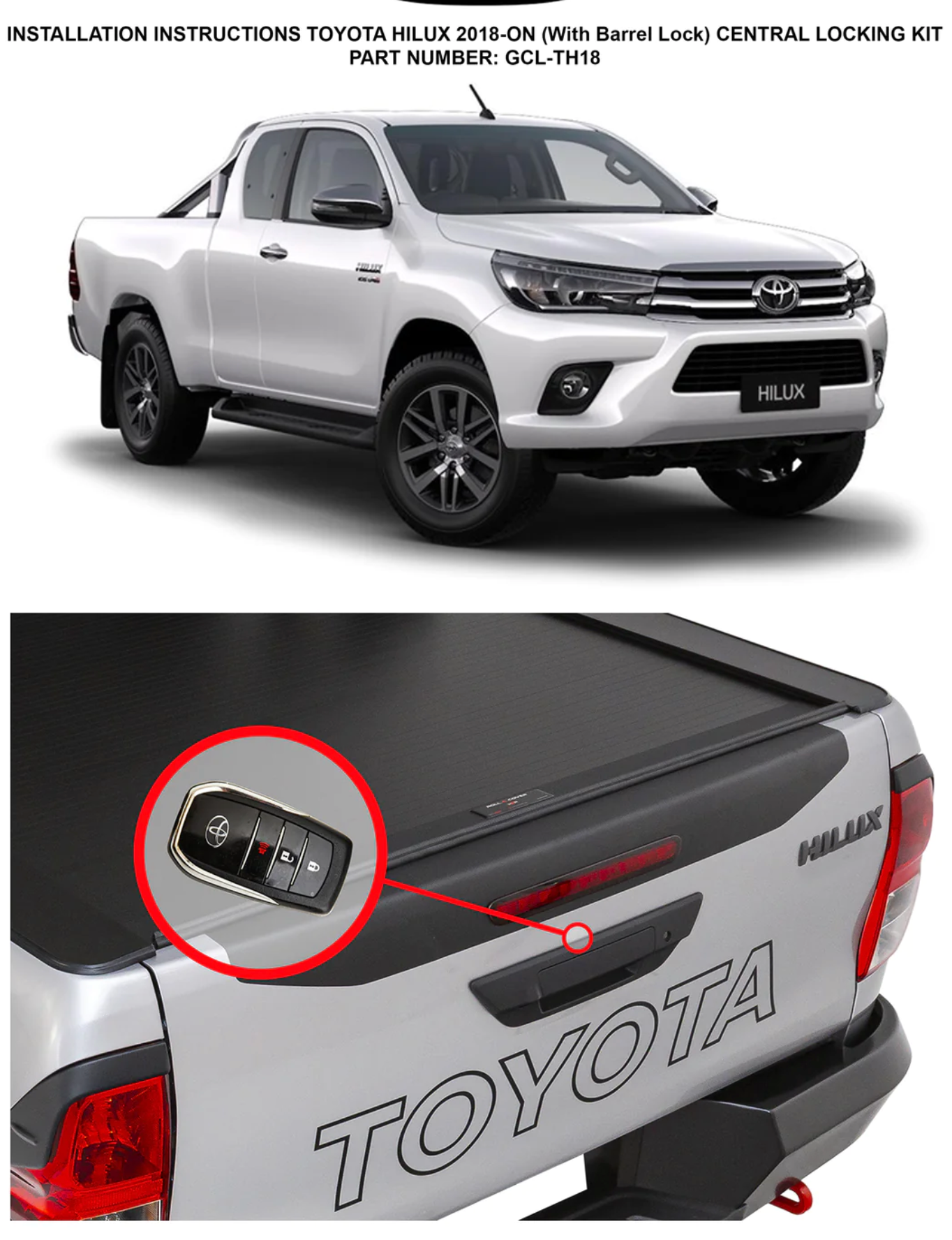 GRUNT 4X4 Tailgate Central Locking Kit Suit Toyota Hilux MY18 Onwards