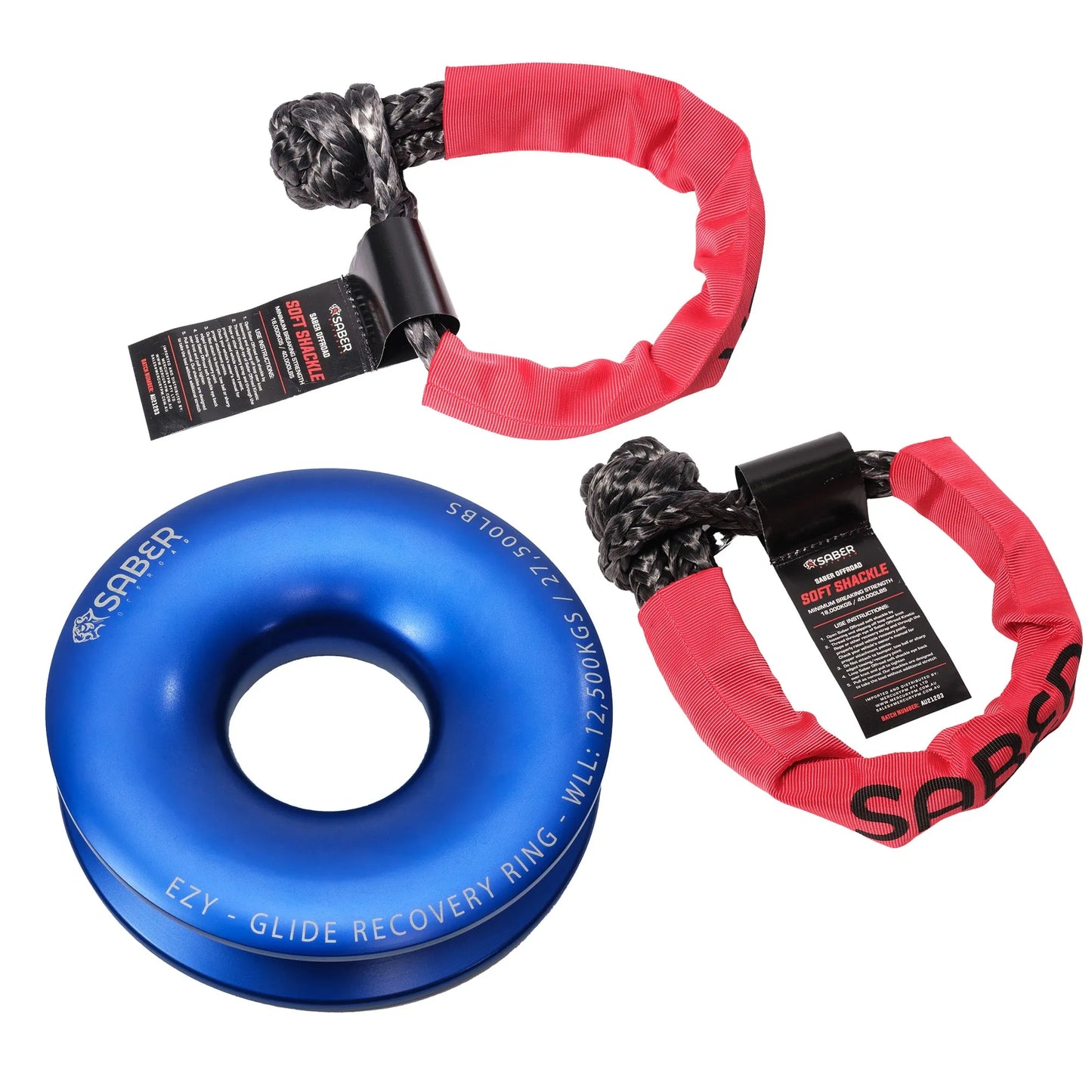 SABER OFFROAD Ezy-Glide Recovery Ring + Twin 18K Sheath Soft Shackle Kit