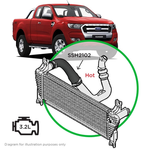 SAAS Silicone Intercooler Top Pipe Hot Side Ranger/BT50 3.2L 2011 - 2022 (SSH2102)