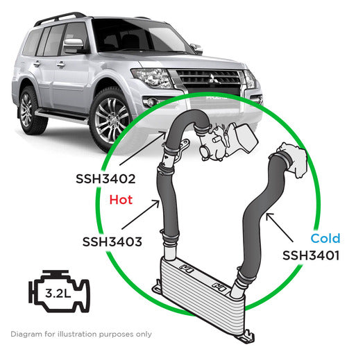 SAAS INTERCOOLER SILICONE PIPE KIT / Mitsubishi Pajero 3.2 NS NT 2006 - 2014