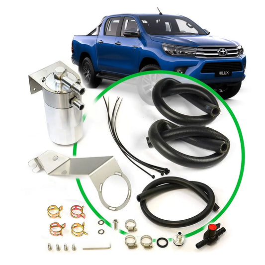 SAAS Oil Catch Tank Full Kit Hilux GUN 2.4L - 2.8L 2015 On Polished Tank (Polished Aluminium)