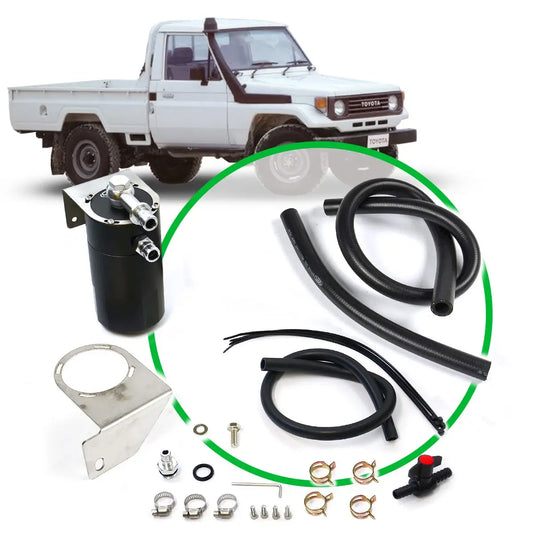 SAAS Oil Catch Tank Full Kit Landcruiser 75 Series 1HZ 1990-1999 Black Can
