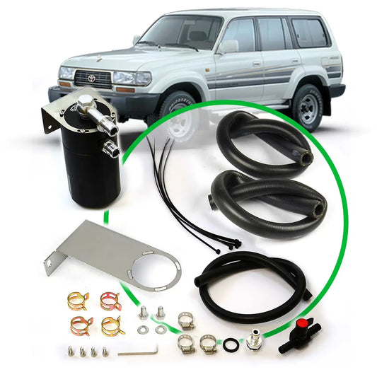 SAAS Oil Catch Tank Full Kit to suit Landcruiser 80 Series 1HD 90-98 Black Can