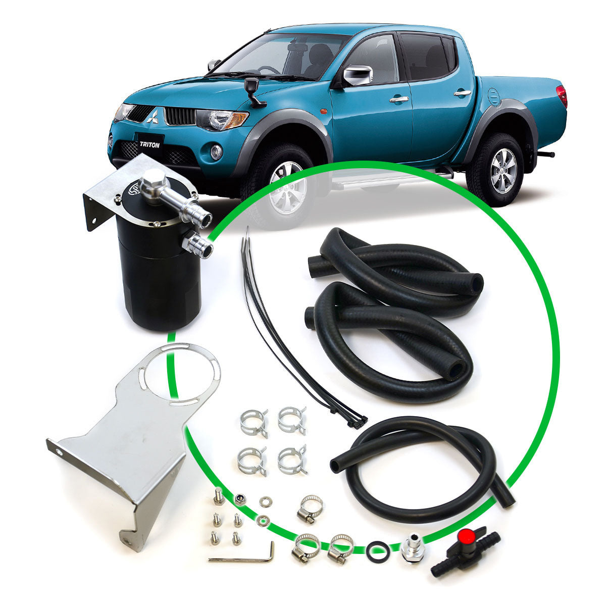 SAAS OIL CATCH TANK FULL KIT SUIT MITSUBISHI TRITON ML/MN 2.5L 2006 - 2015 BLACK