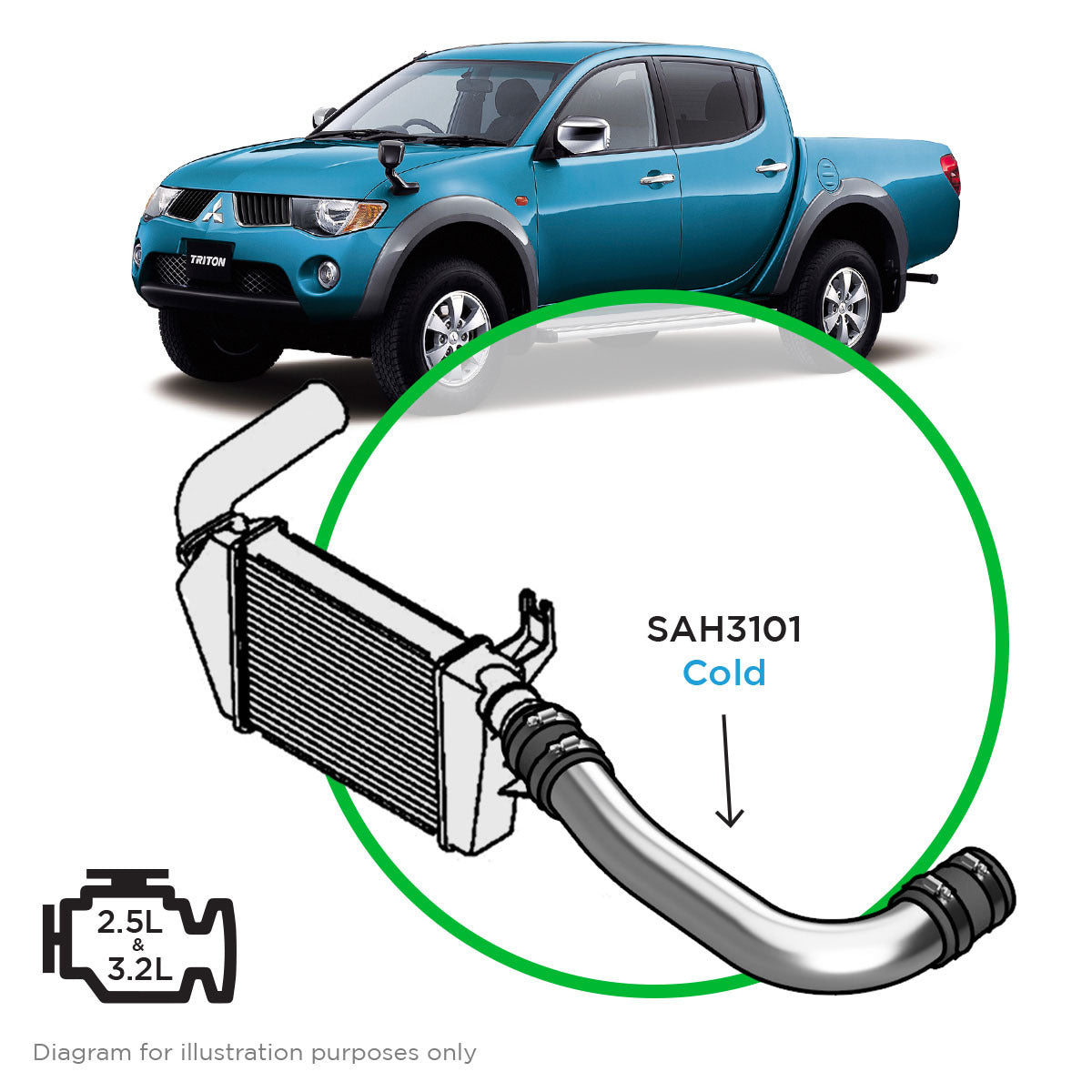 SAAS Intercooler Polish Alloy Cold From Cooler / Mitsubishi Triton 2.5- 3.2L ML-MN