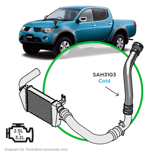 SAAS Intercooler Polish Alloy Cold To Turbo Pipe / Mitsubishi Triton 2.5- 3.2L ML-MN