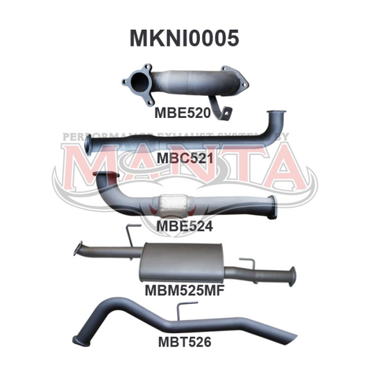 MANTA 4X4 NISSAN NAVARA D40 2.5L TURBO DIESEL MANUAL 2005 - MARCH 2007 ALUMINISED/STAINLESS STEEL EXHAUST