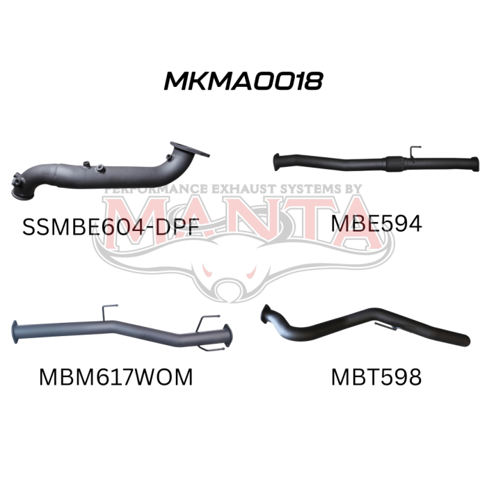 MANTA 4X4 MAZDA BT50 3.0L 2020 ONWARDS (WITH DPF) 3" ALUMINISED/STAINLESS STEEL EXHAUST