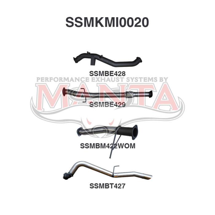 MANTA 4X4 MITSUBISHI TRITON MQ, MR 2.4L , 2015 ON, WITH DPF 3" ALUMINISED/STAINLESS STEEL EXHAUST