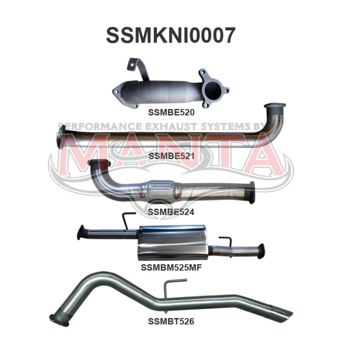MANTA 4X4 NISSAN NAVARA D40 2.5L TURBO DIESEL MANUAL 2005 - MARCH 2007 ALUMINISED/STAINLESS STEEL EXHAUST