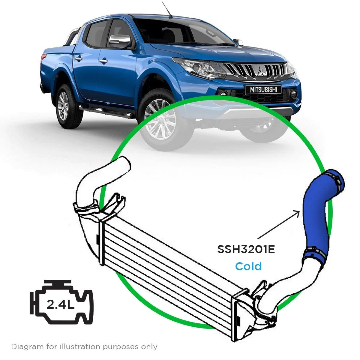 SAAS Cold Side Silicone Blue Intercooler hose to suit Mitsubishi Triton MQ - MR, Pajero Sport QE - QF 2.4L