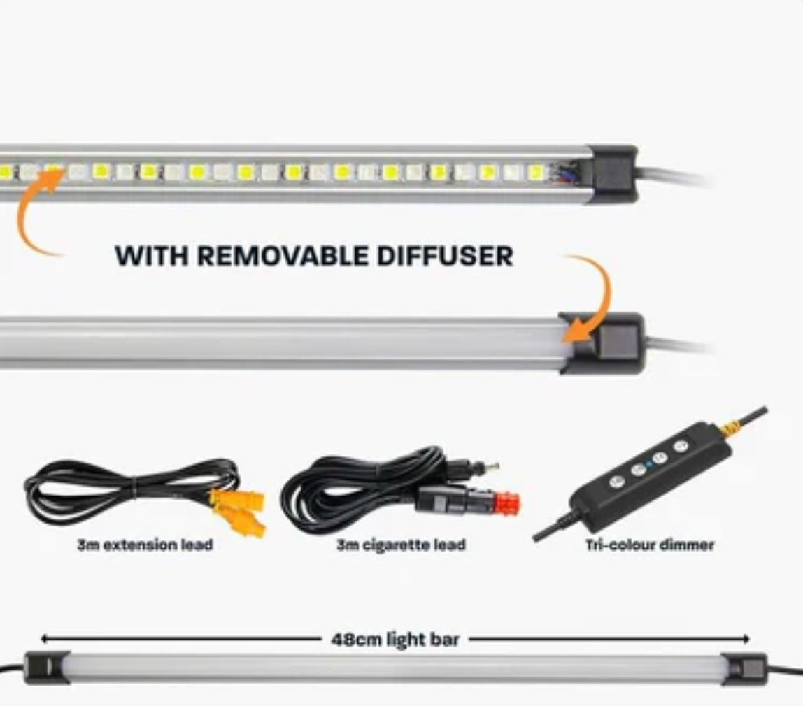 HARDKORR 48CM TRI-COLOUR LED LIGHT BAR KIT WITH DIFFUSER