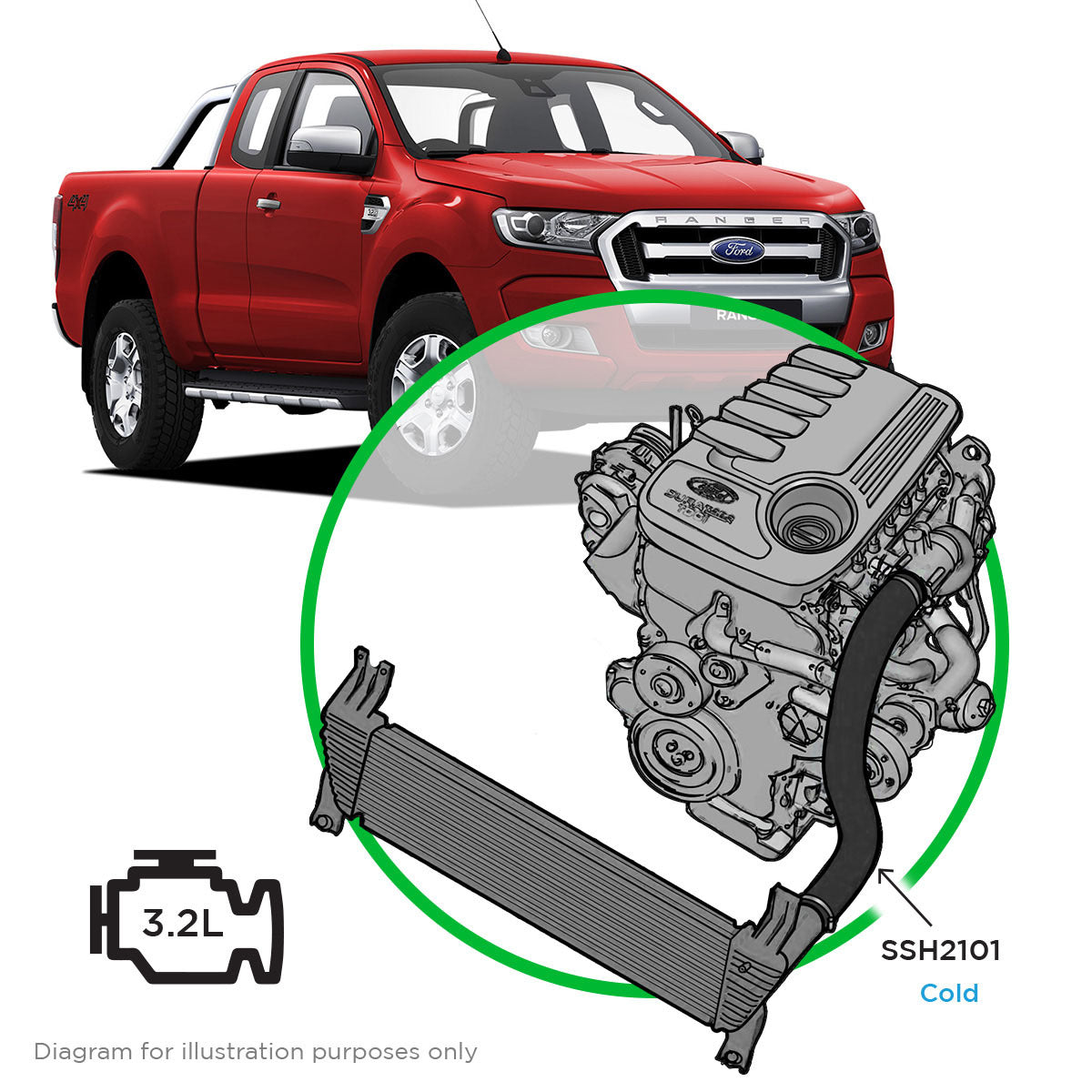 SAAS Silicone Pipe Cold Side Hose / Ford Ranger/Mazda BT50 3.2L 2011 - 2020