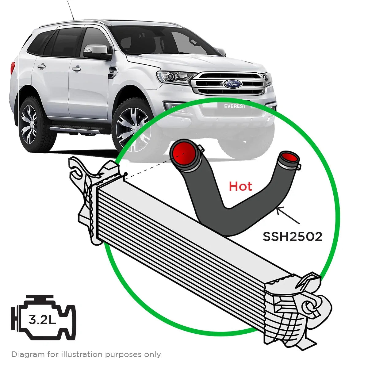 SAAS Silicone Intercooler Pipe Hot Side to suit Ford Everest UA-UA2 3.2L 2015-2020