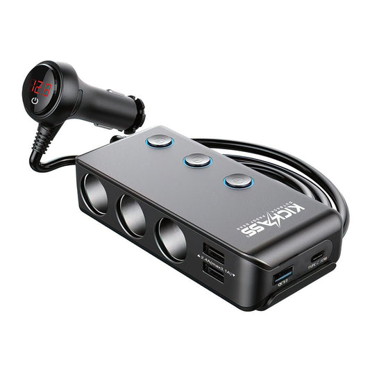 KICKASS 3 Way Cigarette Socket Splitter with USB Ports