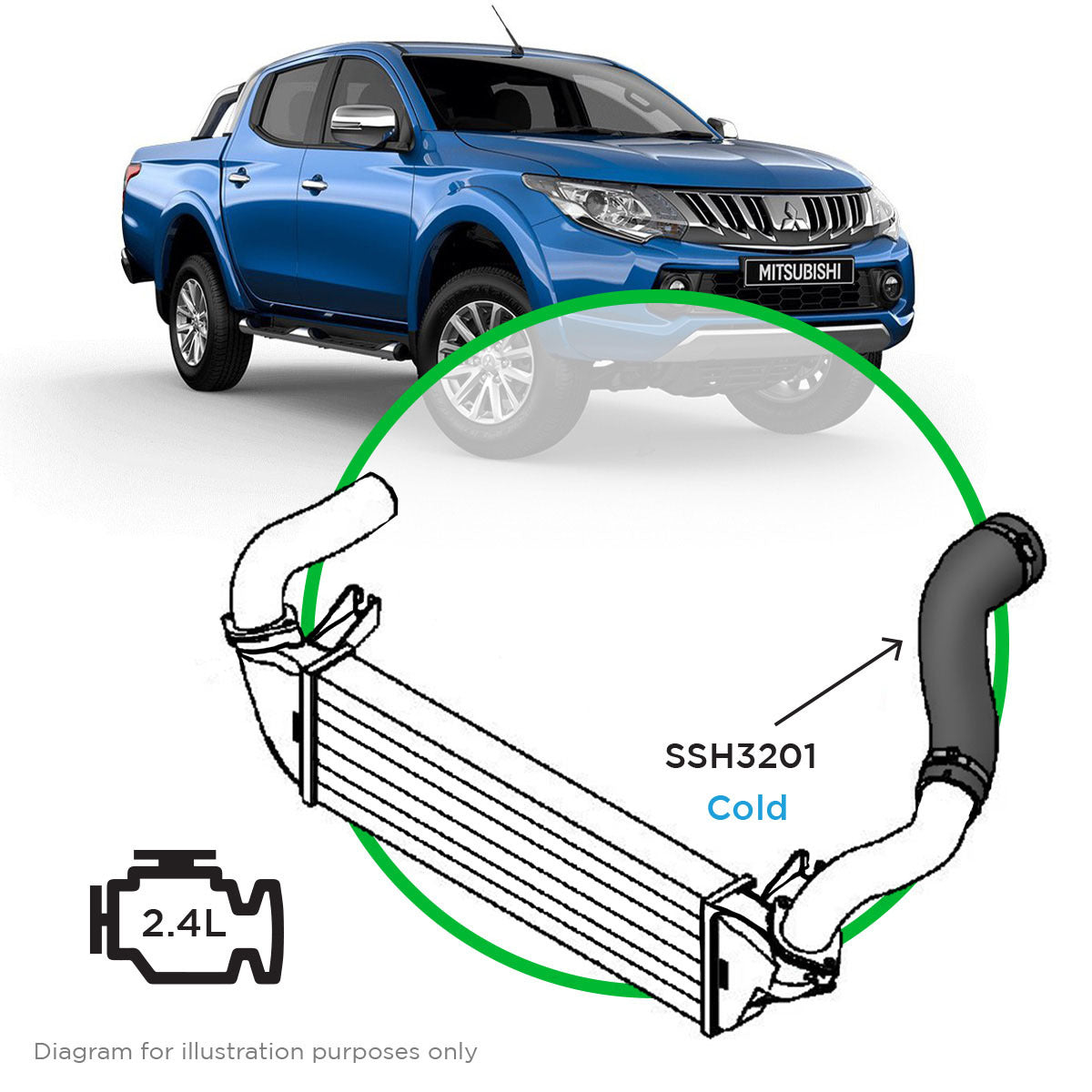 SAAS Cold Side Silicone Intercooler Hose / Mitsubishi Triton MQ-MR Pajero Sport QE-QF 2.4L