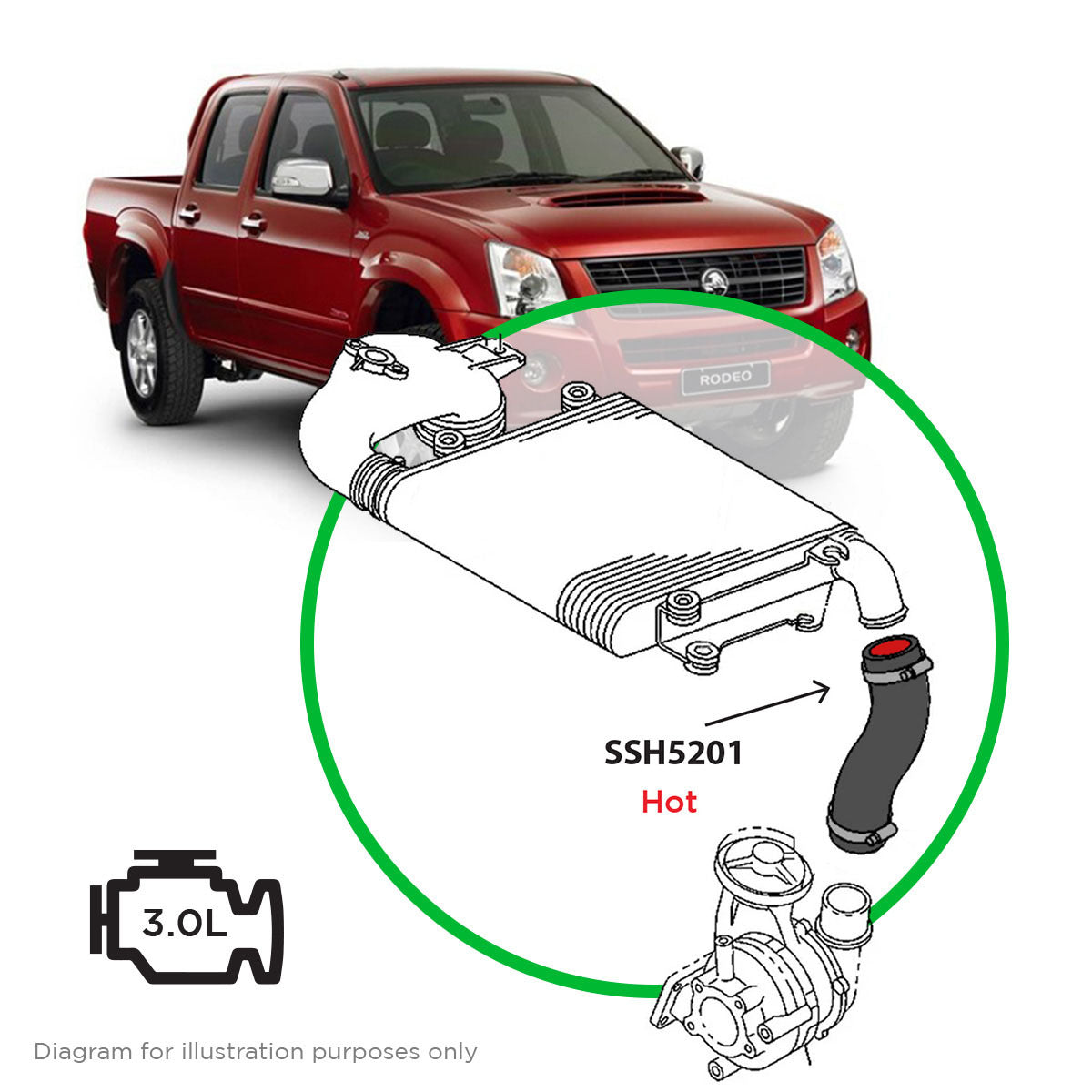 SAAS Intercooler Hot Side Silicone Hose / Holden RA/RA7 Rodeo RC Colorado 08-10 4JJ1