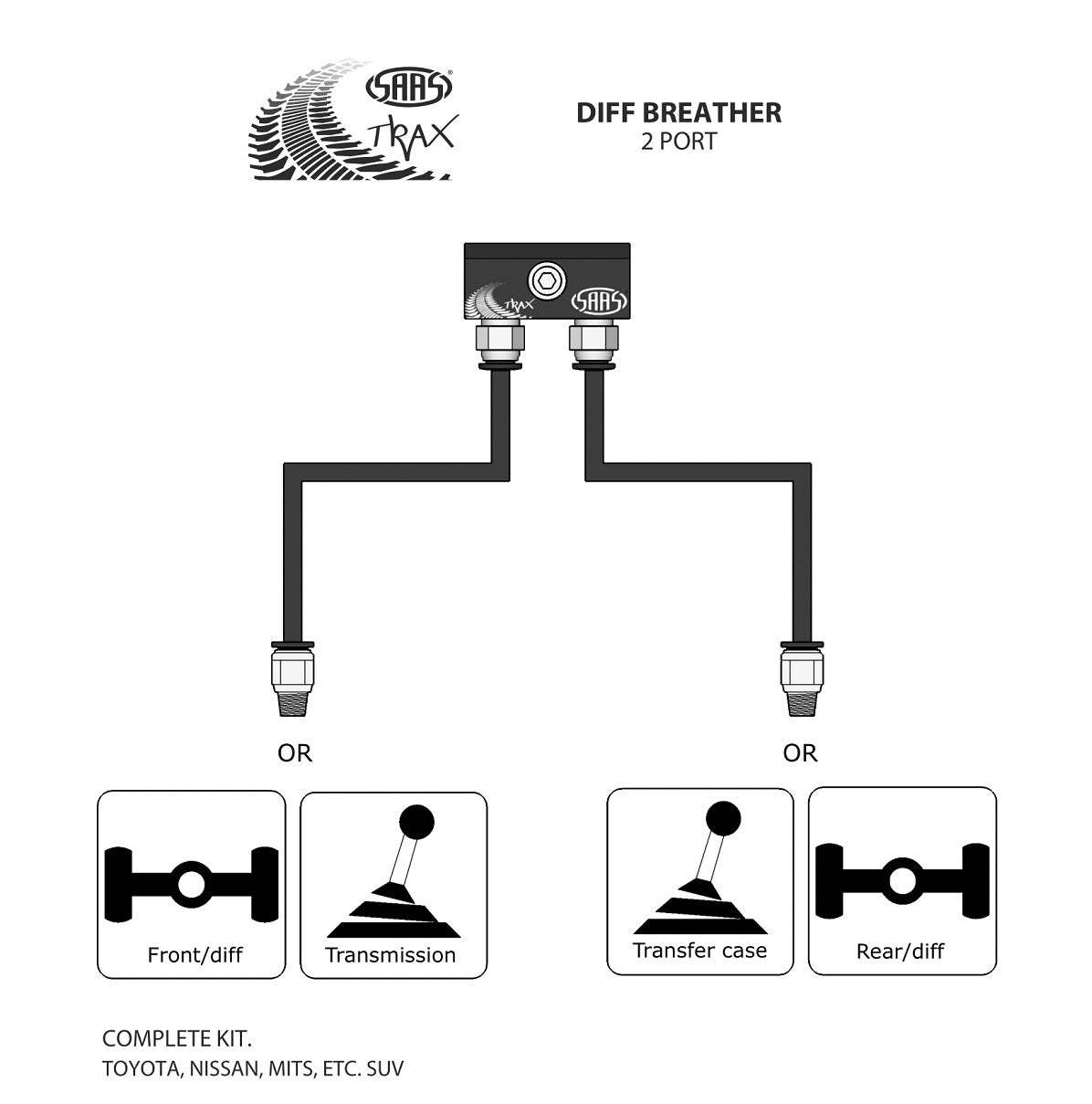 SAAS Diff Breather Kit 2 Port suit TOYOTA LANDCRUISER 80 Series 1990-1998 (DB1010-1201)