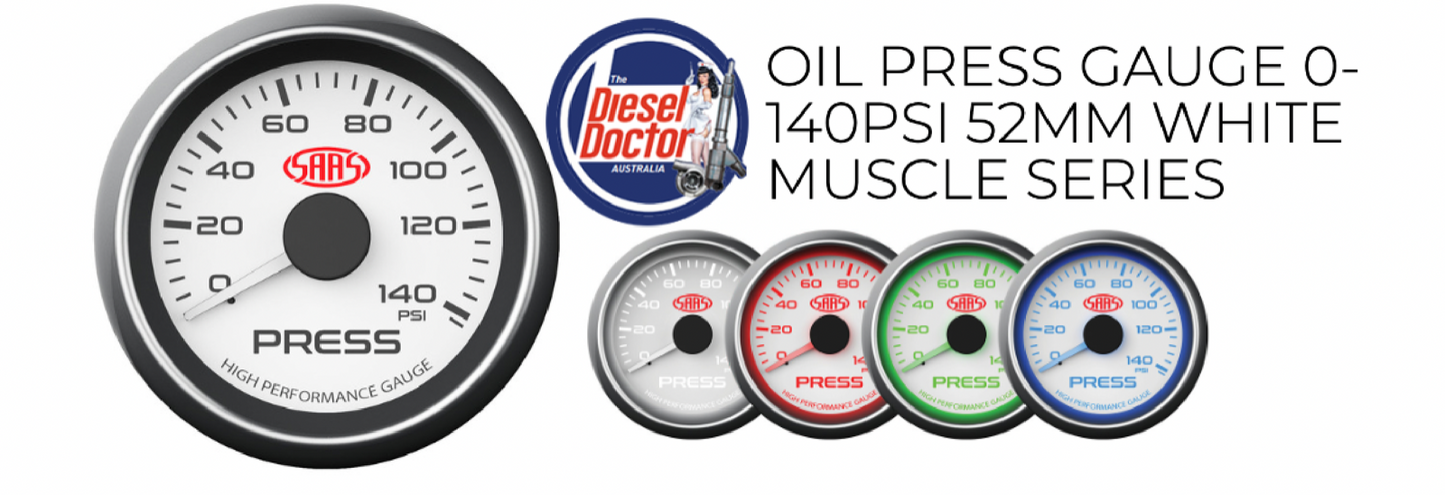 SAAS OIL PRESSURE GAUGE 52MM 2" 0-140PSI WHITE FACE
