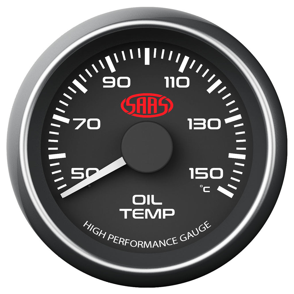 SAAS Oil Temp Gauge 50°150° 52mm Black Muscle Series (SGOT52B) THE