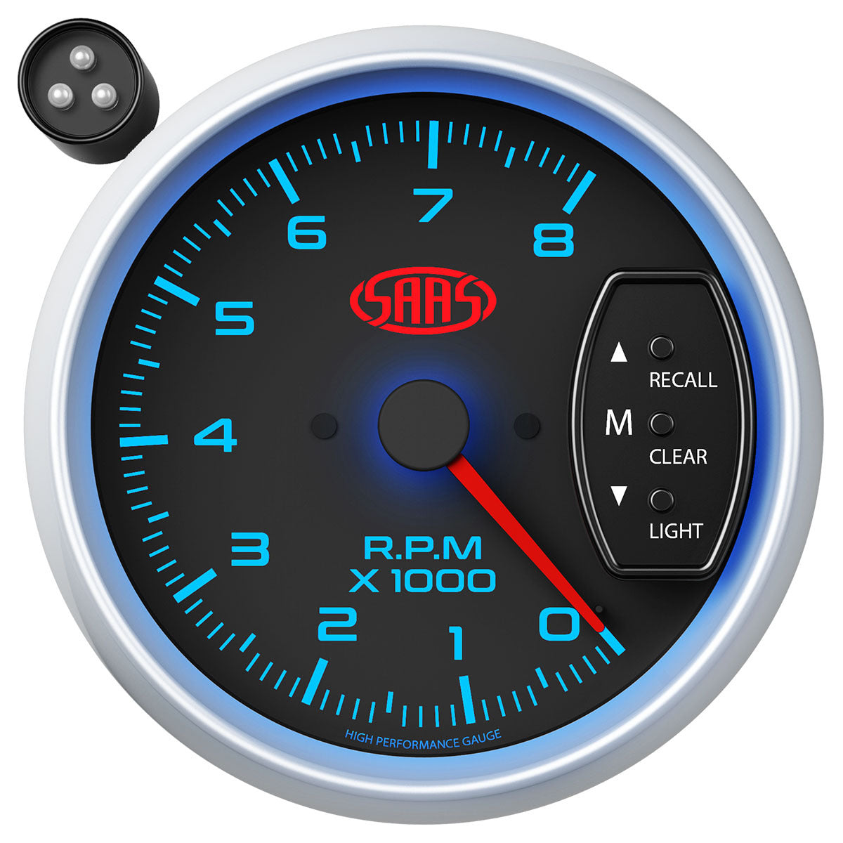 SAAS Tachometer 0-8K Shiftlite 3-3/4 Black Muscle Series 2 (SGTAC334BS2)