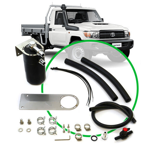 SAAS Oil Catch Tank Full Kit suit Landcruiser 79 Series 4.5L 2009 Black Anodised