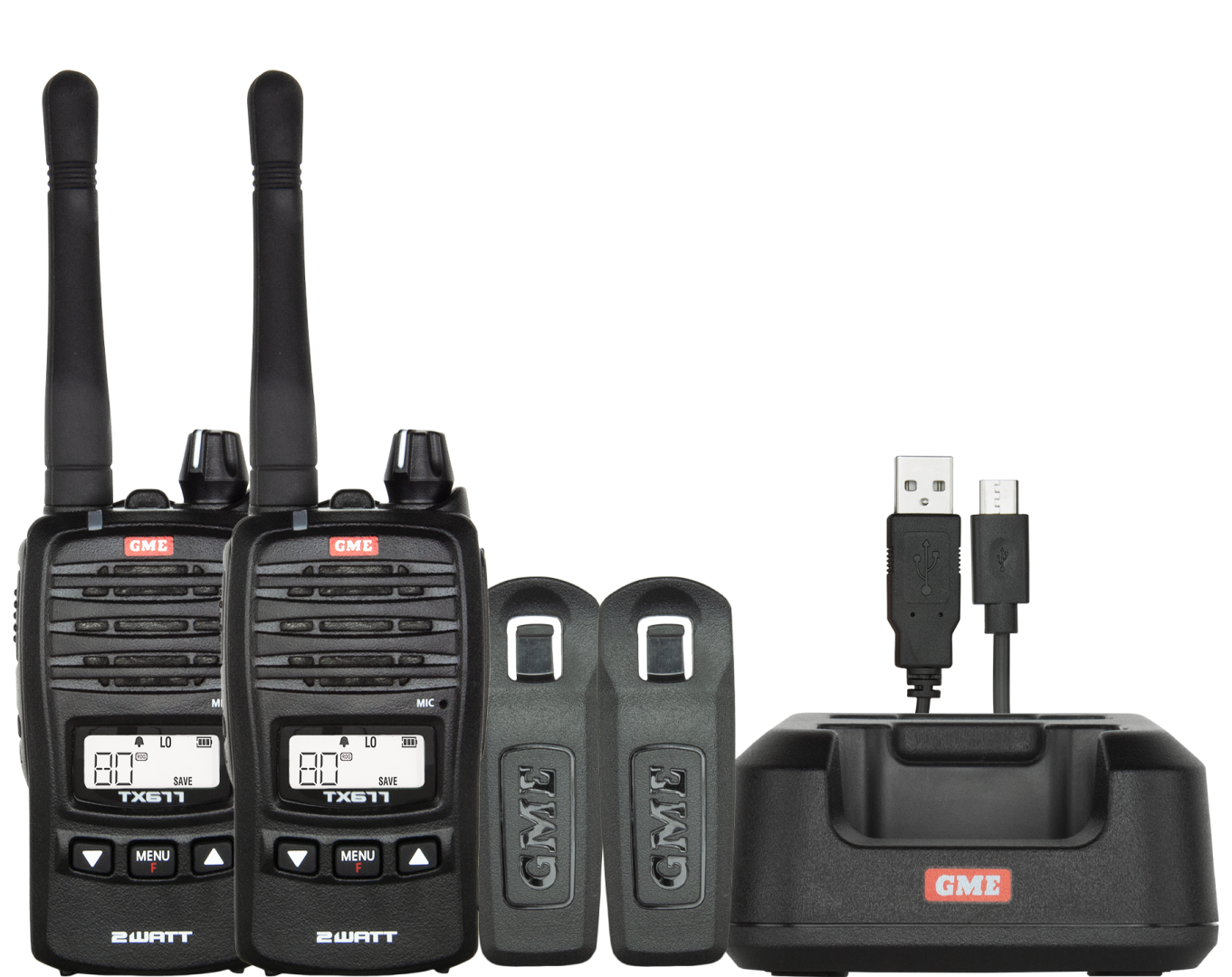 GME TX677TP 2 WATT UHF CB HANDHELD RADIO - TWIN PACK