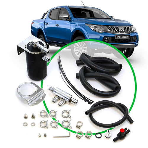 SAAS DIESEL OIL CATCH CAN WITH FULL INSTALL KIT TO SUIT MITSUBISHI TRITON MQ 2.4L Black Anodised